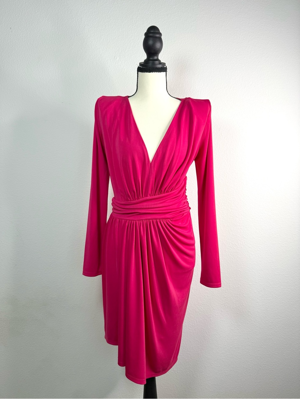 Express Fuchsia Ruched Wrap Dress